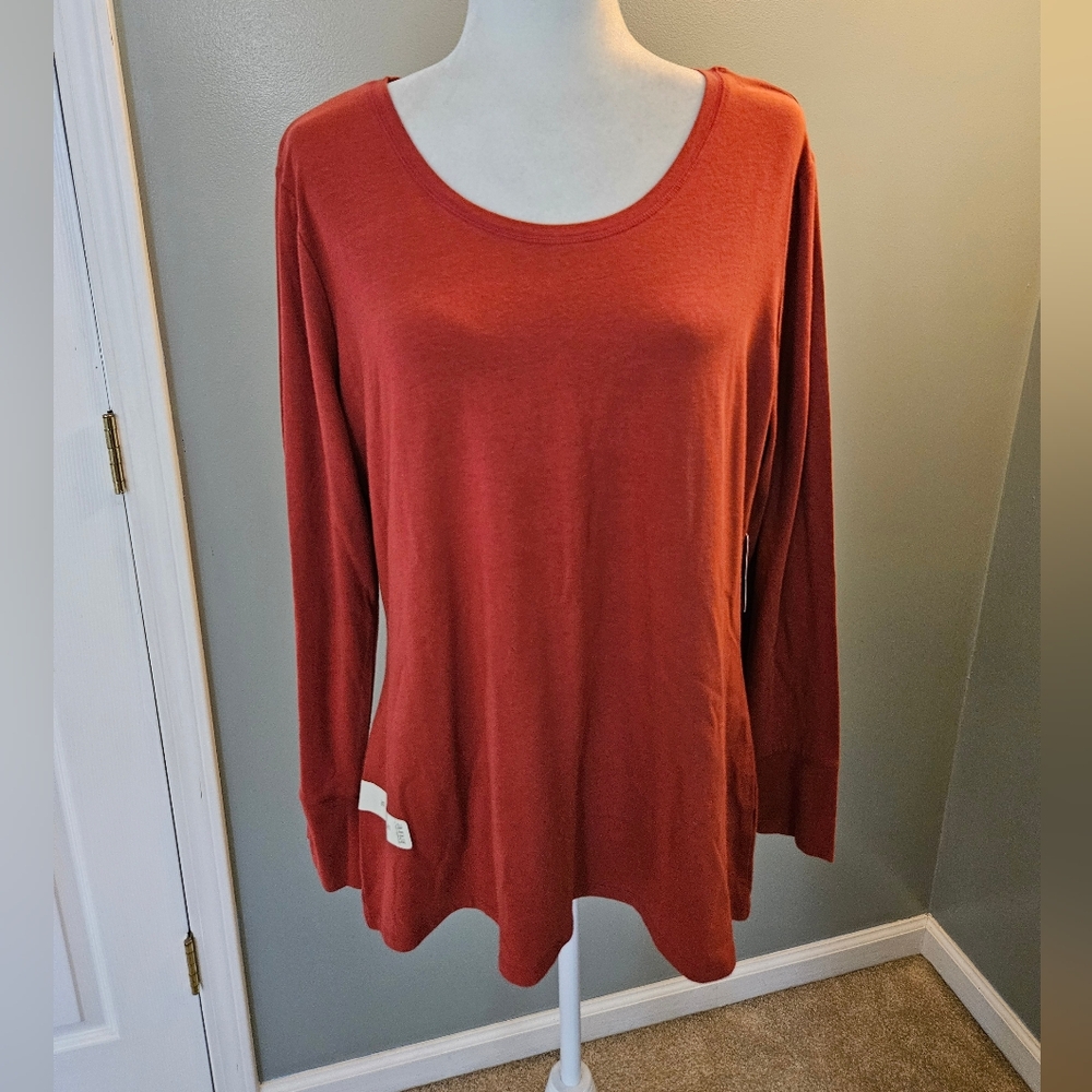 A.N.A Women's Rust Orange Long Sleeve Shirt Top Crew Neck Size XL New with Tags